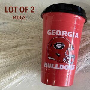 Lot of 2 Georgia Bulldogs Football Coffee Cups Mug Tumblers with Lids Car Travel